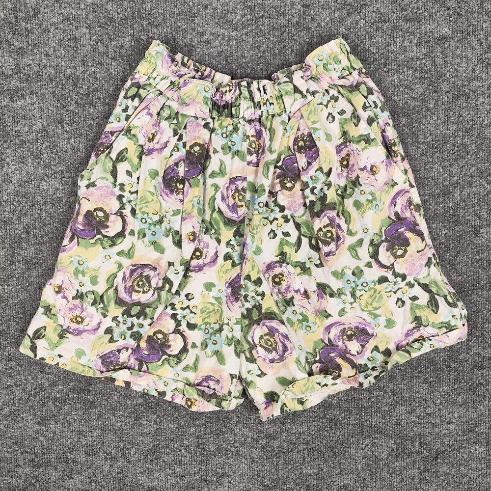 OBR Shorts Womens Medium Multicolor Floral Poplin Culotte Elastic Waist Casual